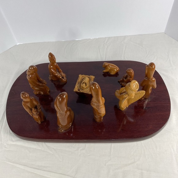 Abstract Carved Wood Nativity Set on Display Board | Modern Style | As-Is - Picture 9 of 10